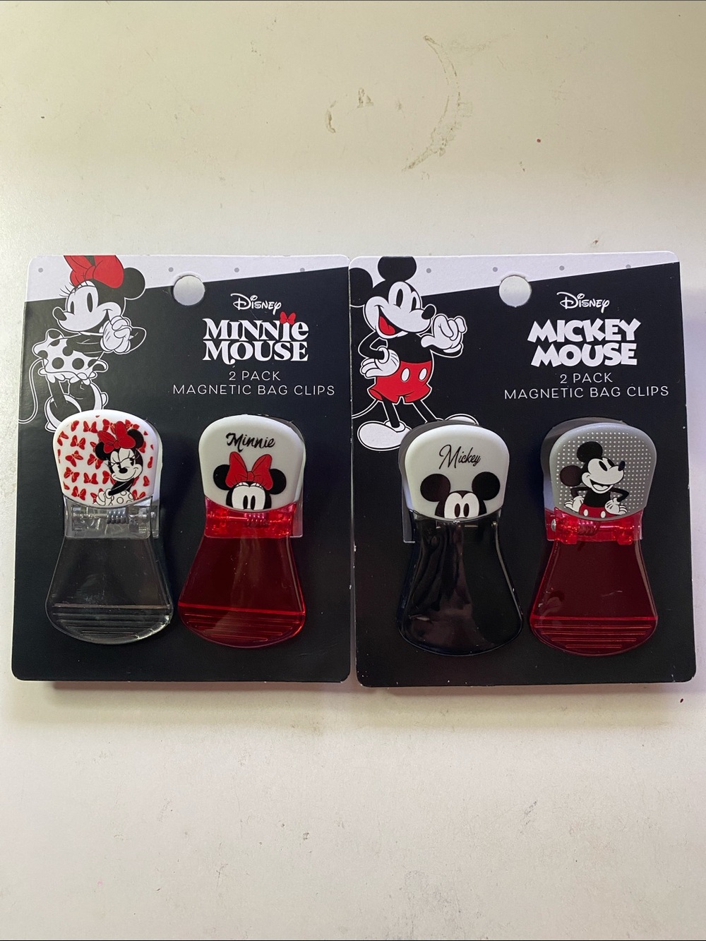 Disney Mickey Mouse and Minnie Mouse Magnetic Bag Clips. Set of 4